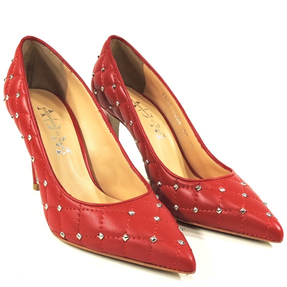 RED LEATHER FASHION PAMPS - Picture 2 of 8